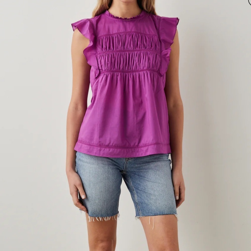Rails Filomena Top in Berry Size L Feminine Ruffles Flutter Sleeves Airy Cotton - Picture 6 of 16